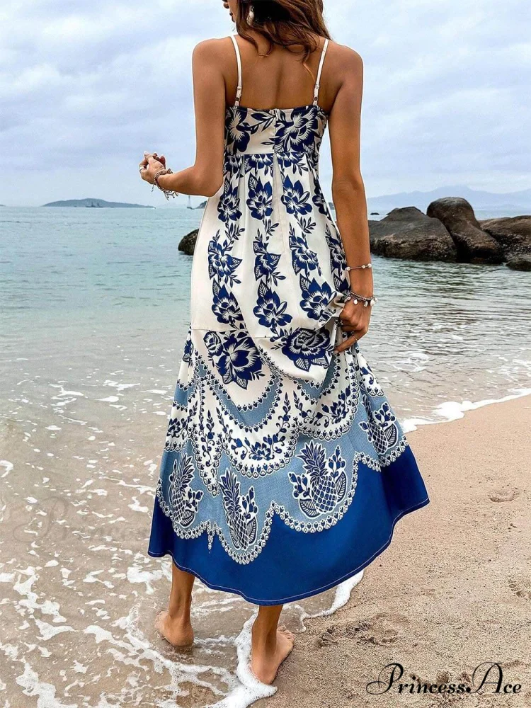 Floral Ethnic Print Back Graceful Smocked Loose Midi Dress - Image 6