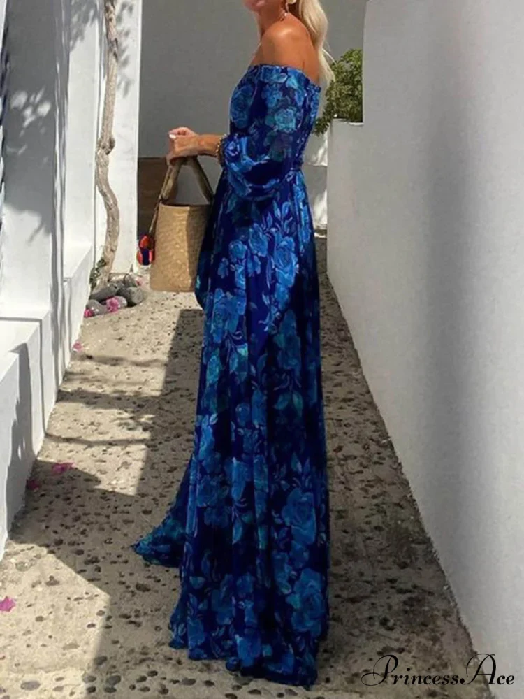Foral Off Shoulder Back Graceful Smocked Vacation Maxi Dress - Image 3