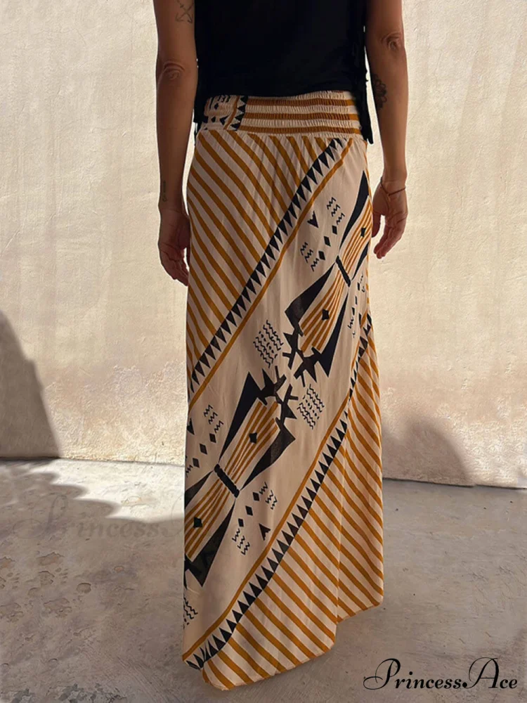 Geometric Print Elastic Charming Waist Maxi Skirt - Image 4