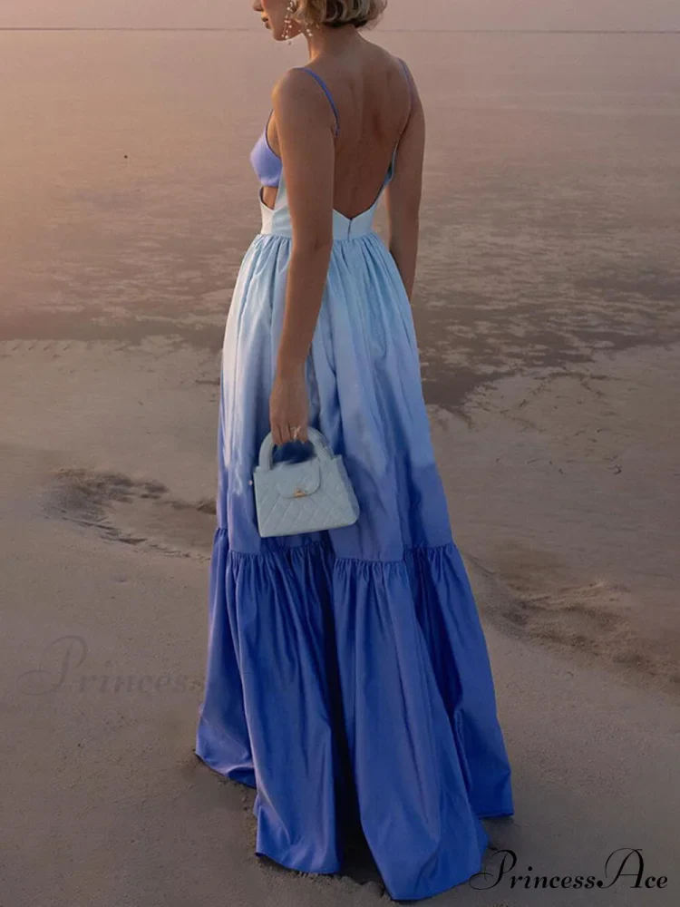 Gradient Color Print Cutout Graceful Waist Tiered Maxi Dress - Image 2