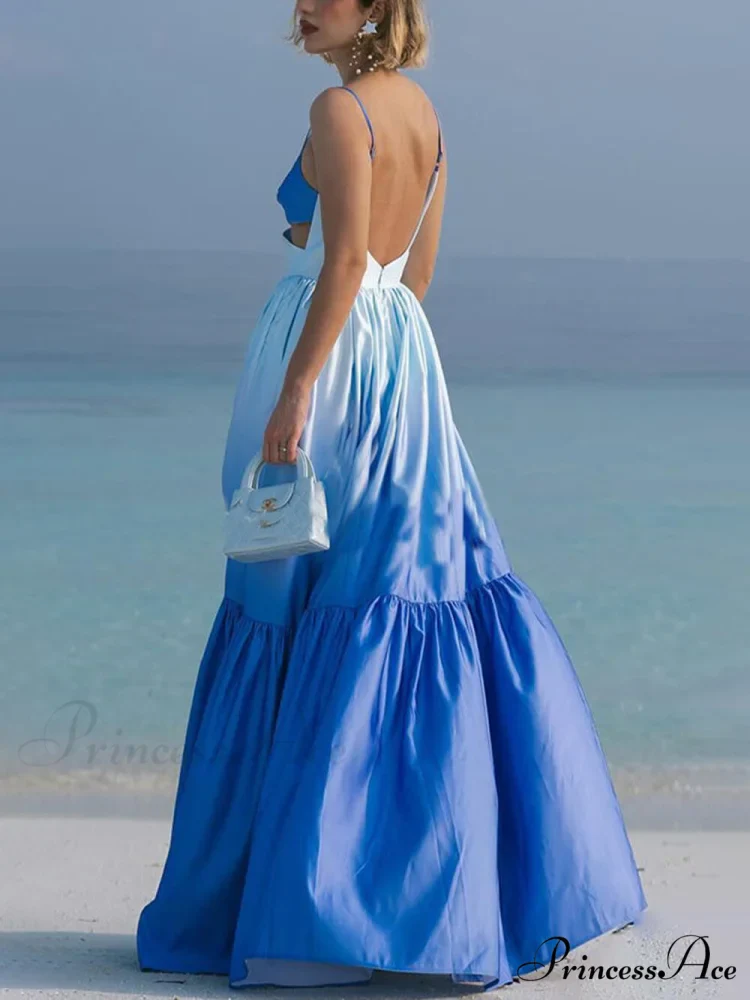 Gradient Color Print Cutout Graceful Waist Tiered Maxi Dress - Image 3