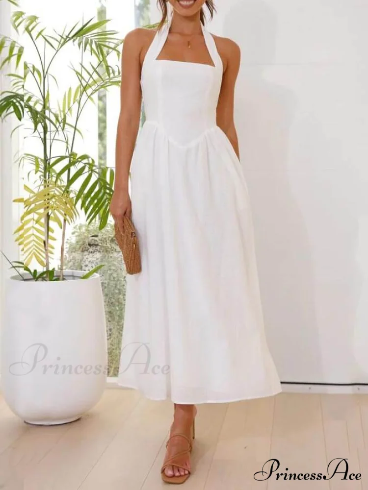 Halter Neck Waist Little Graceful Black Dress Mid Length Dress - Image 5