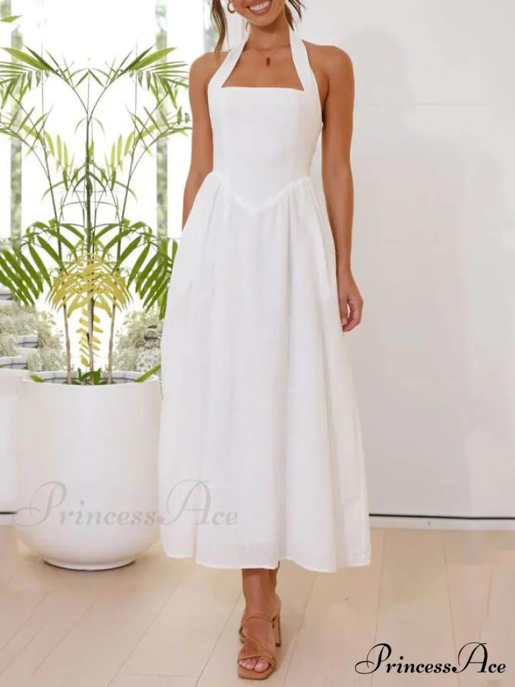 Halter Neck Waist Little Graceful Black Dress Mid Length Dress - Image 6
