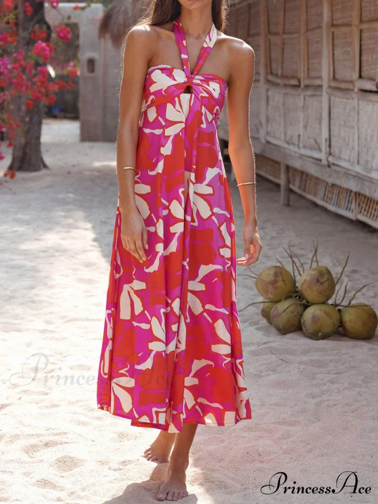 Halterneck Print Berry Charming Lotus Midi dress - Image 2