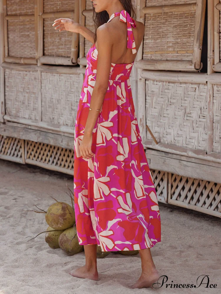 Halterneck Print Berry Charming Lotus Midi dress - Image 3