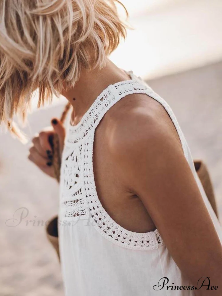 Hollow Lace Patchwork Charming Halterneck A-Line Mini Dress - Image 3