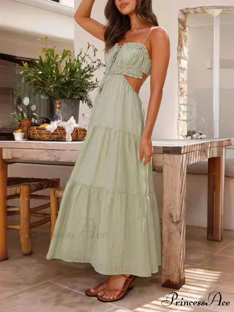 Hollow Sleeveless Pleated Charming Patchwork Full Hem Dress - Image 2