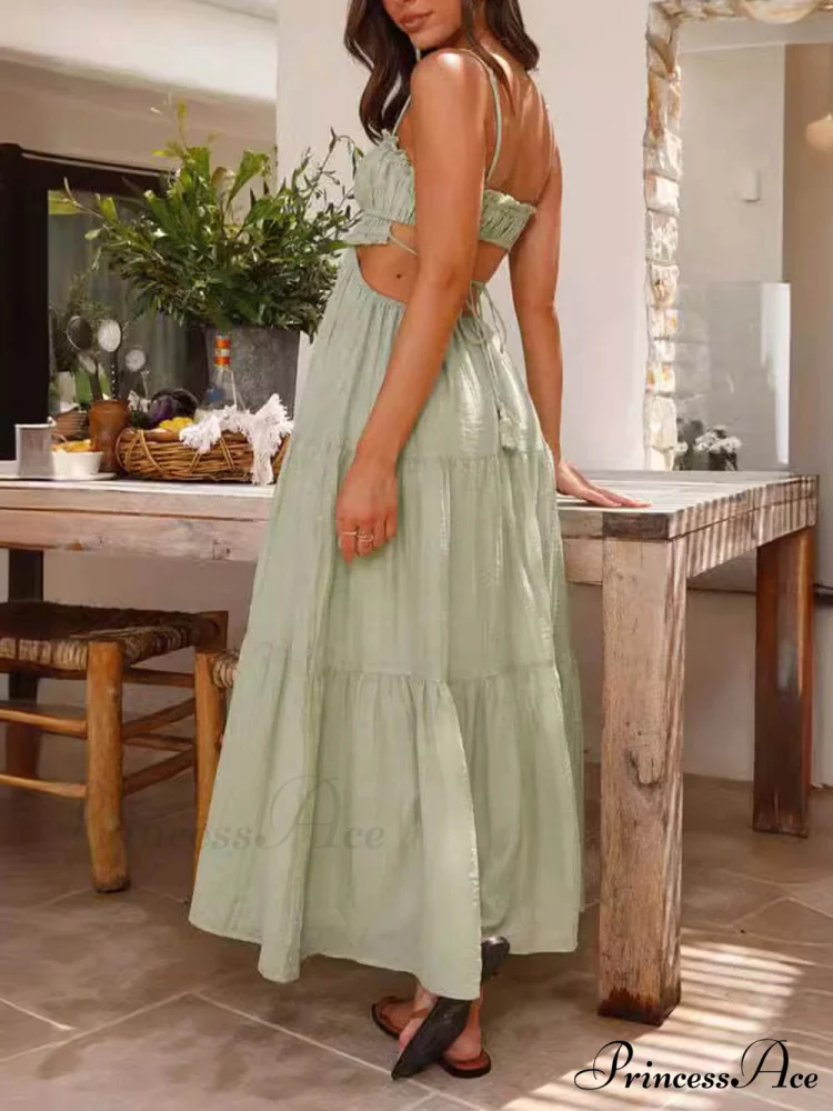 Hollow Sleeveless Pleated Charming Patchwork Full Hem Dress - Image 3