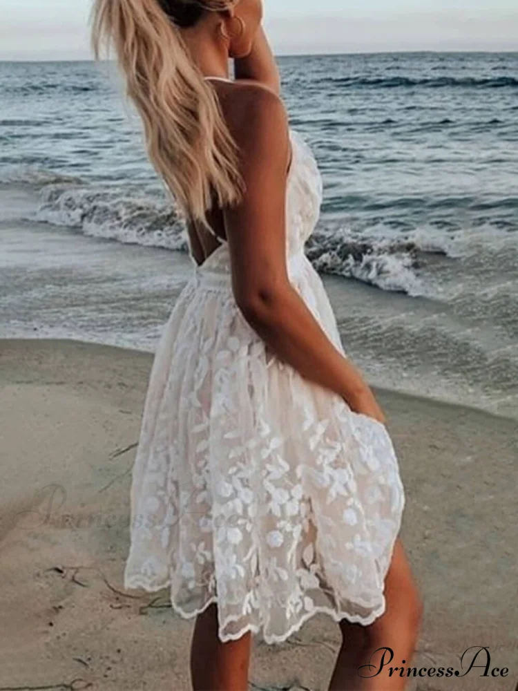 Lace V-Neck Stylish Backless Dress - Image 2