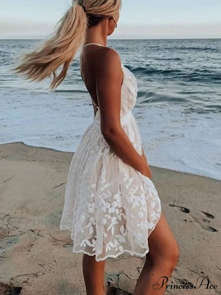 Lace V-Neck Stylish Backless Dress - Image 3