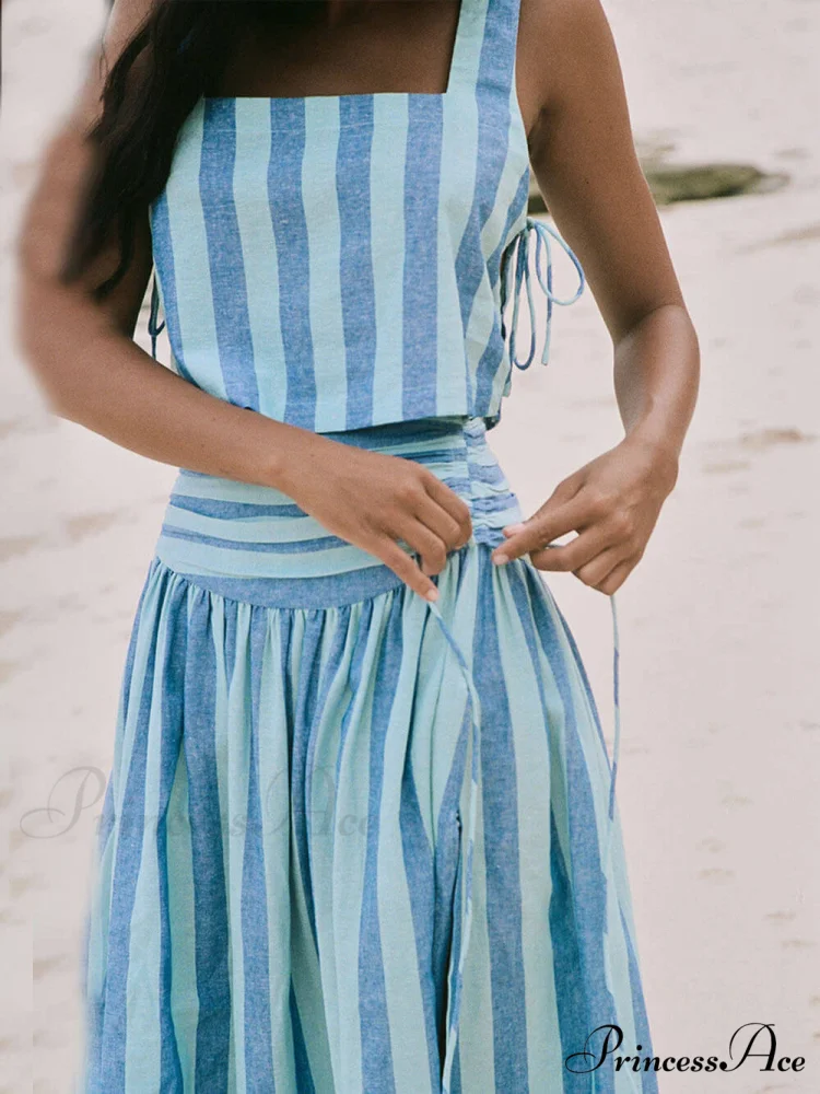 Lace-up Tank and Ruched Graceful Waist Midi Skirt Set - Image 2