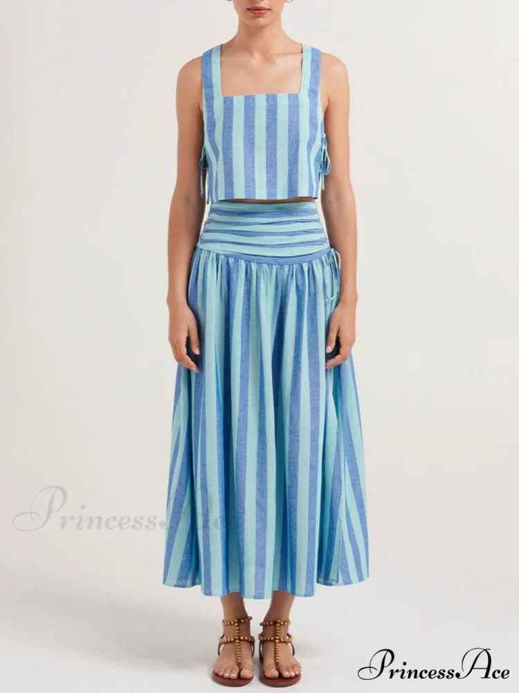 Lace-up Tank and Ruched Graceful Waist Midi Skirt Set - Image 3