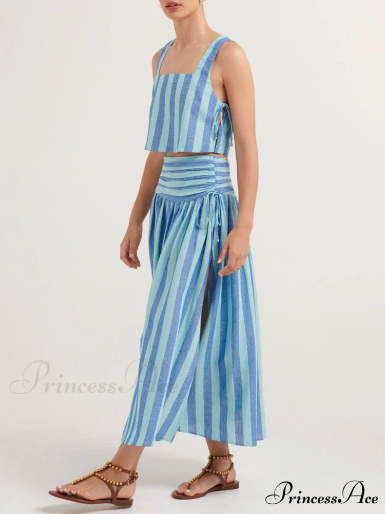 Lace-up Tank and Ruched Graceful Waist Midi Skirt Set - Image 4