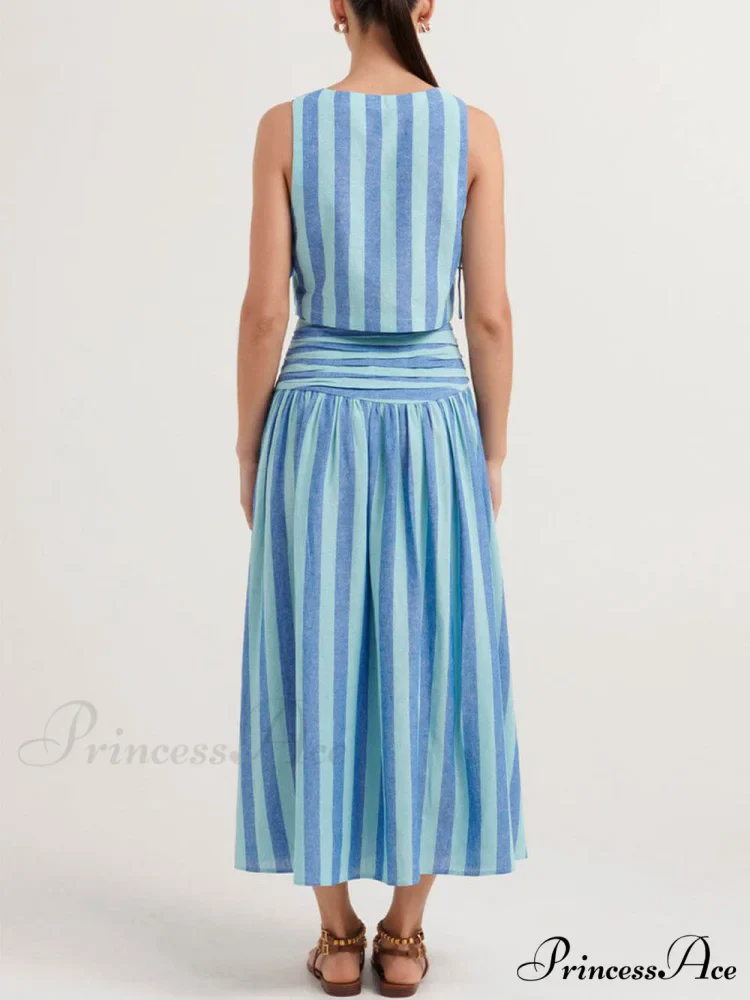 Lace-up Tank and Ruched Graceful Waist Midi Skirt Set - Image 5