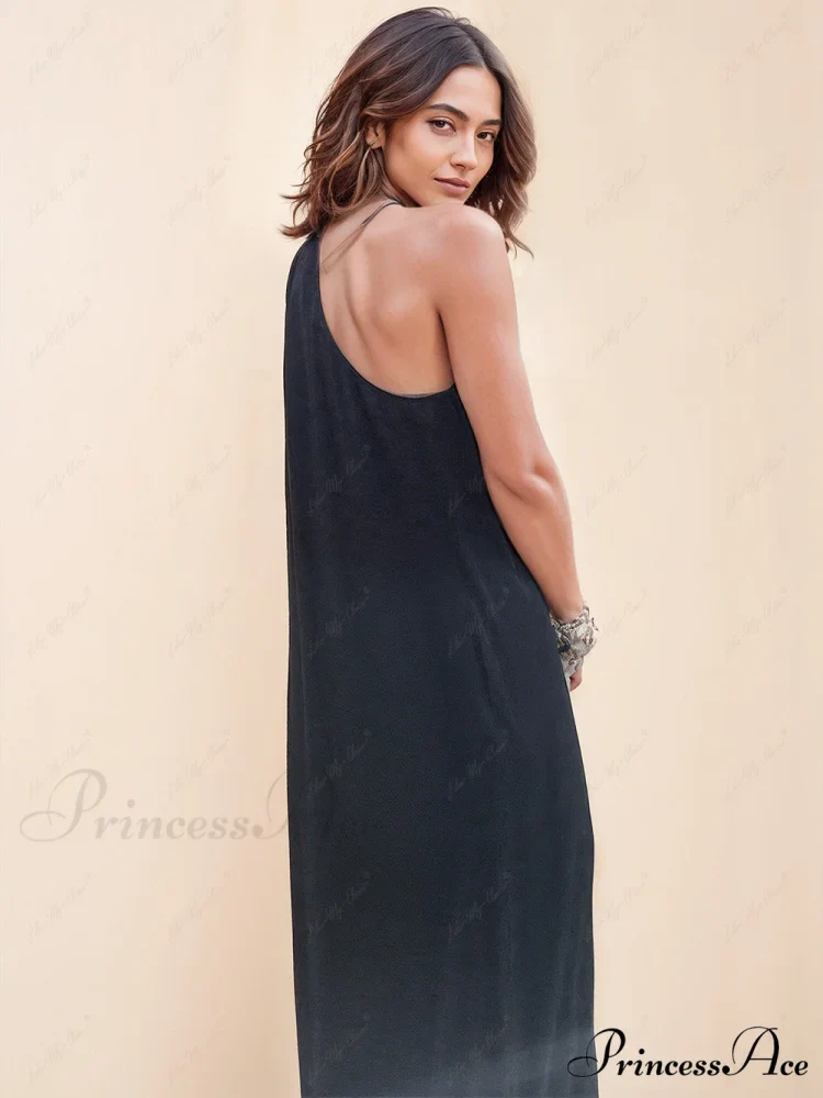 Loose One-Shoulder Sleeve Charming Pleated Pocket Dress - Image 2