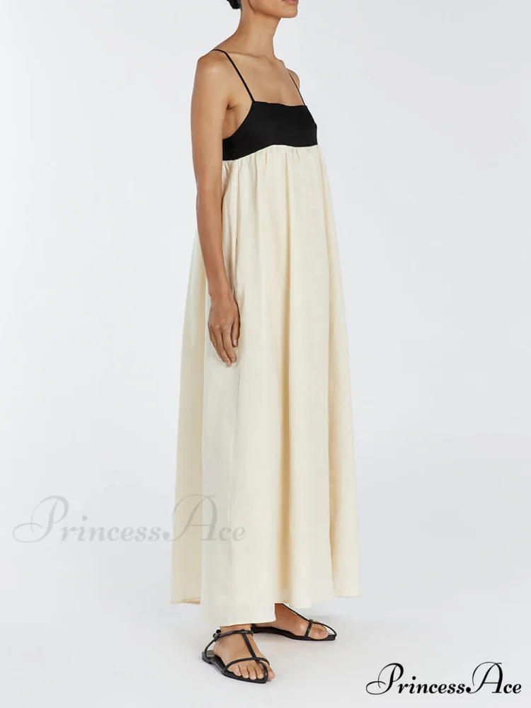 Loose Suspender Black And Graceful White Patchwork Maxi Dress - Image 2