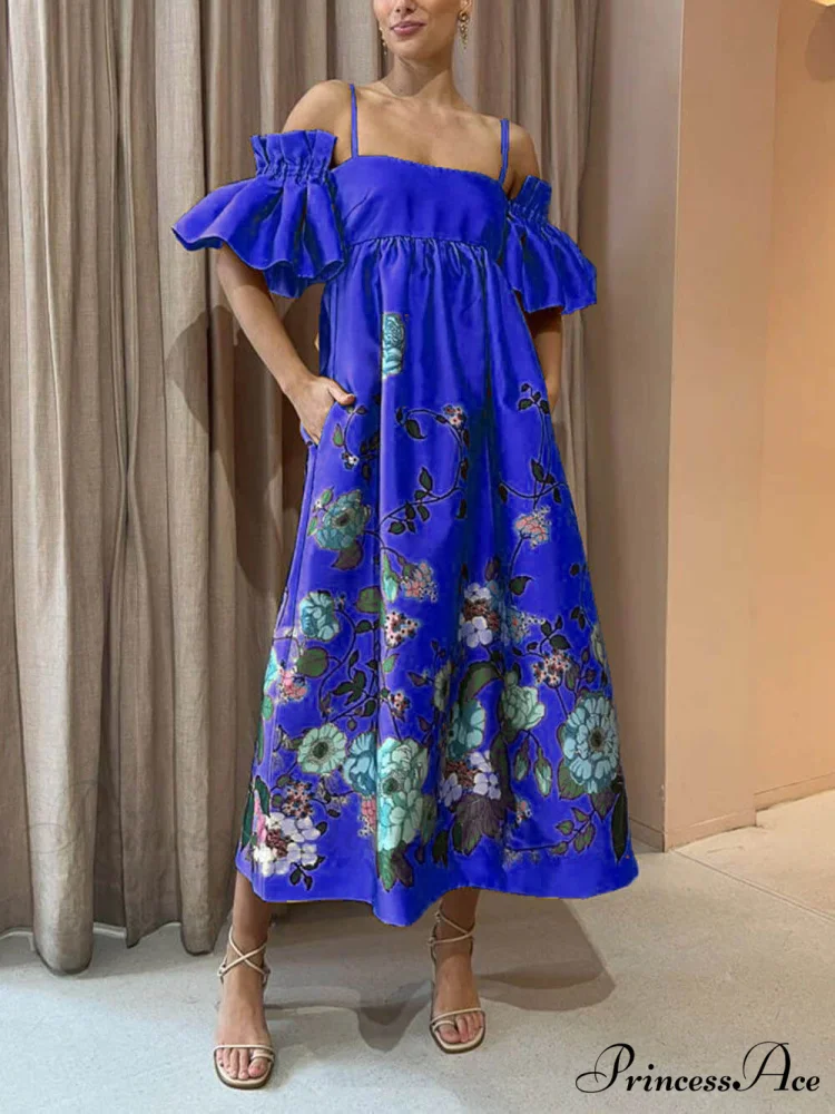 Marigold Printed Gathered Sleeve Graceful Pocketed A-Line Midi Dress - Image 6