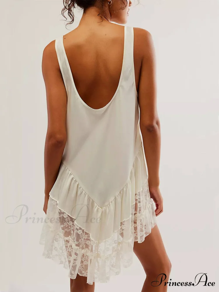 Sleeveless Lace Stylish Panel Mini Dress - Image 4