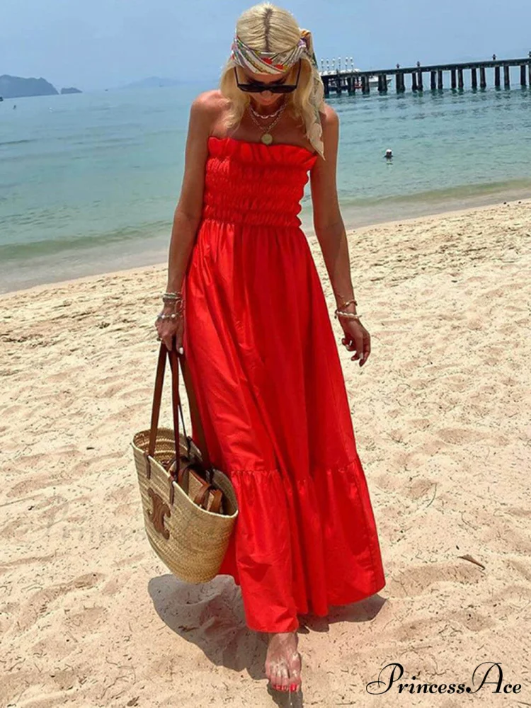 Smocked Bust Off Charming Shoulder Vacation Maxi Dress - Image 3
