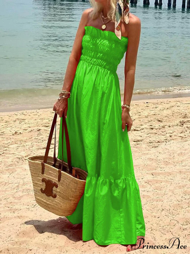 Smocked Bust Off Charming Shoulder Vacation Maxi Dress - Image 4