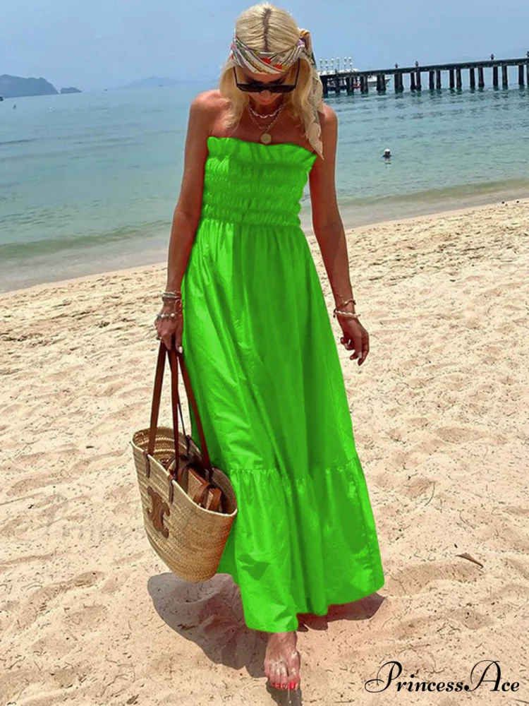 Smocked Bust Off Charming Shoulder Vacation Maxi Dress - Image 5