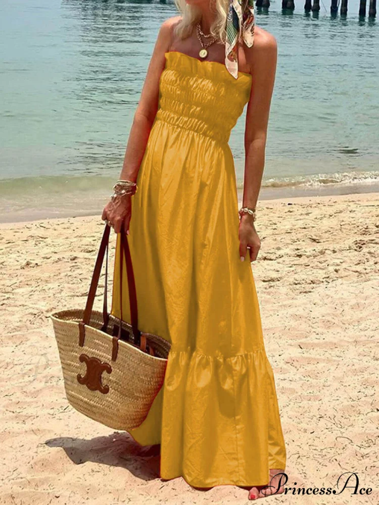 Smocked Bust Off Charming Shoulder Vacation Maxi Dress - Image 6