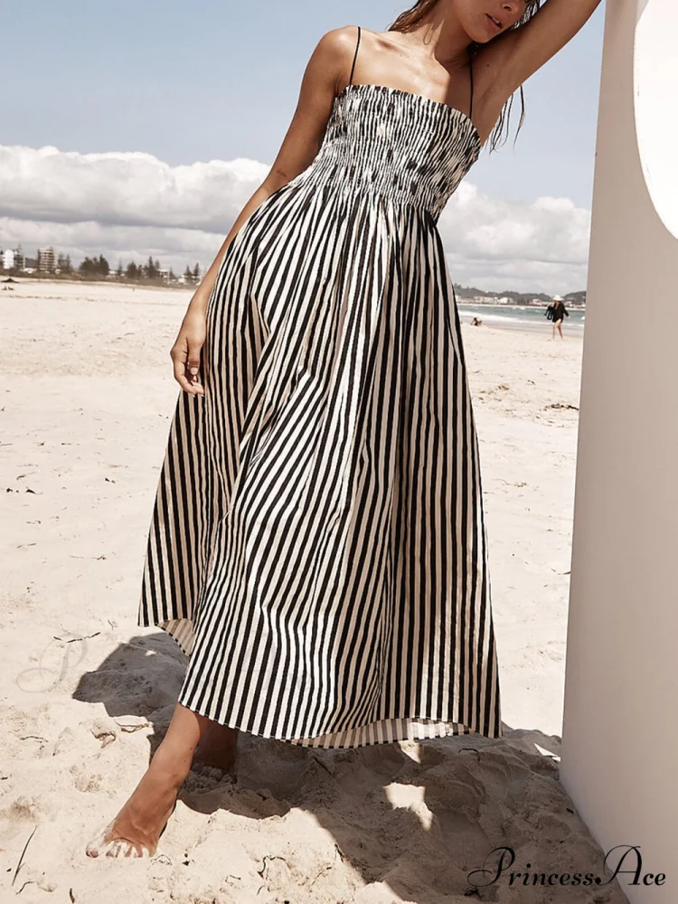 Sophistication Unique Stripe Charming Pleated Maxi Dress - Image 3