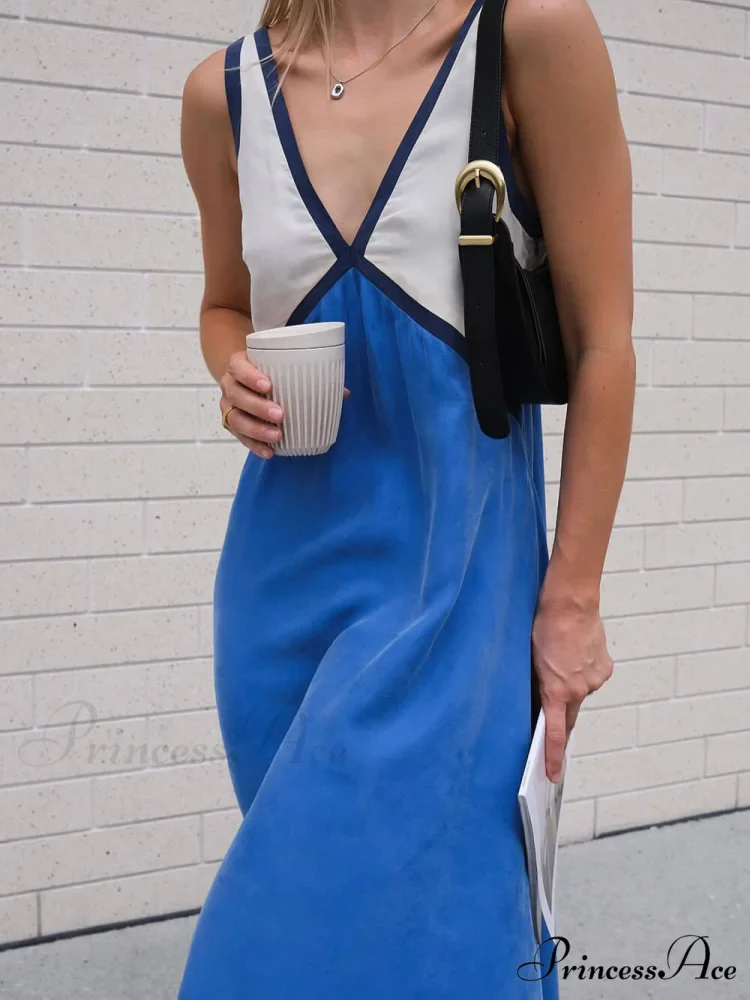 Splicing Chic V-neck Charming Contrasting Color Dress - Image 10
