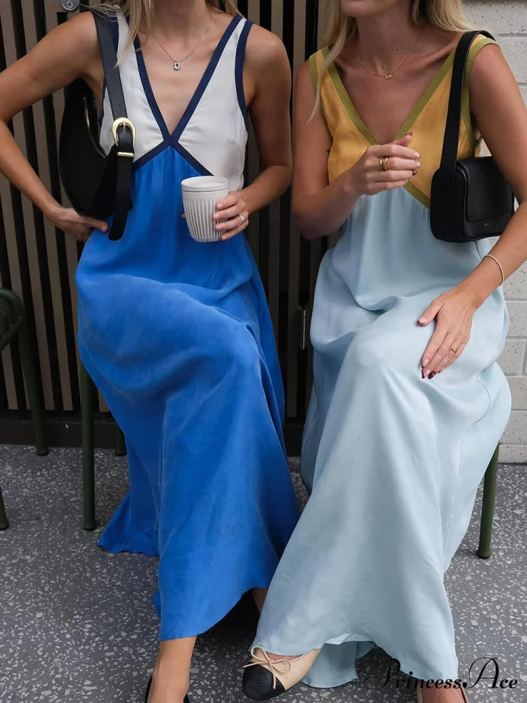 Splicing Chic V-neck Charming Contrasting Color Dress - Image 11
