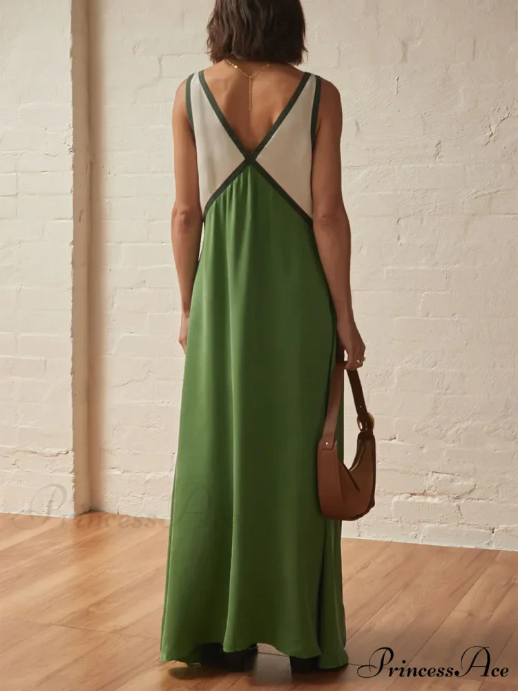 Splicing Chic V-neck Charming Contrasting Color Dress - Image 3