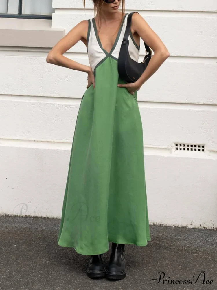 Splicing Chic V-neck Charming Contrasting Color Dress - Image 5