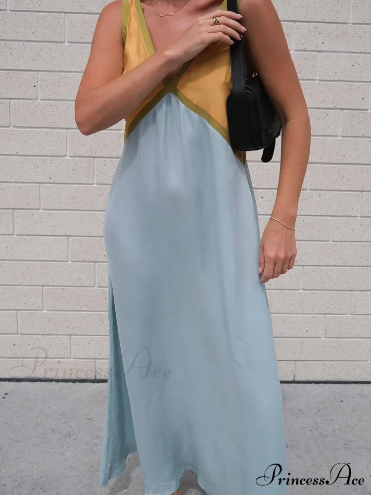 Splicing Chic V-neck Charming Contrasting Color Dress - Image 7