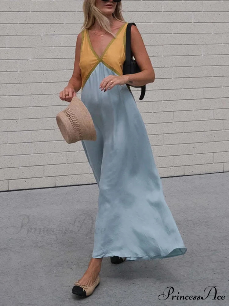 Splicing Chic V-neck Charming Contrasting Color Dress - Image 8