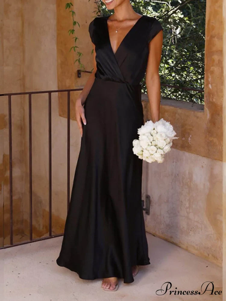 Spring/Summer Satin Solid Color Graceful V-Neck Fishtail Party Dress - Image 12