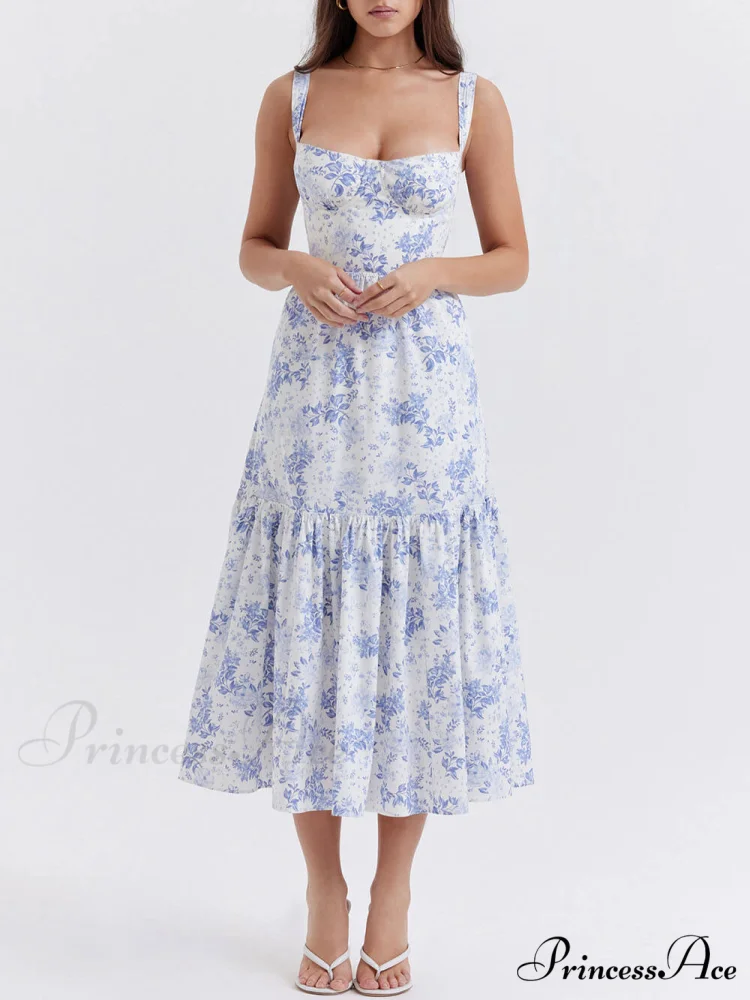 Strap A-Hem Stylish Floral Midi Dress - Image 11