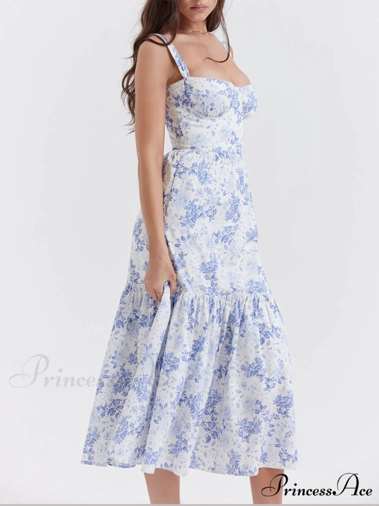Strap A-Hem Stylish Floral Midi Dress - Image 12