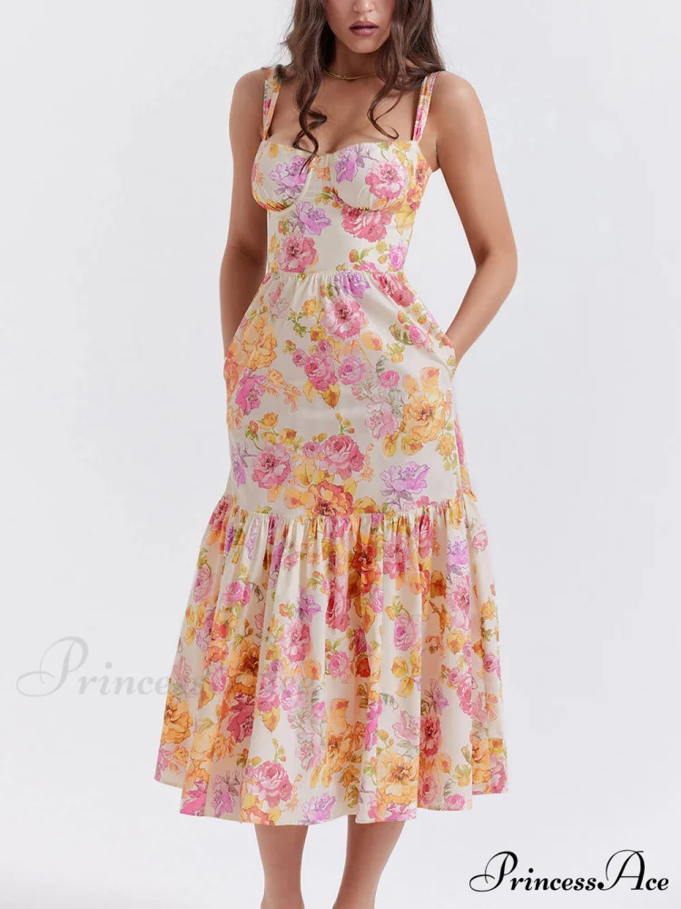 Strap A-Hem Stylish Floral Midi Dress - Image 3