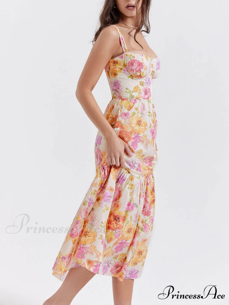 Strap A-Hem Stylish Floral Midi Dress - Image 4