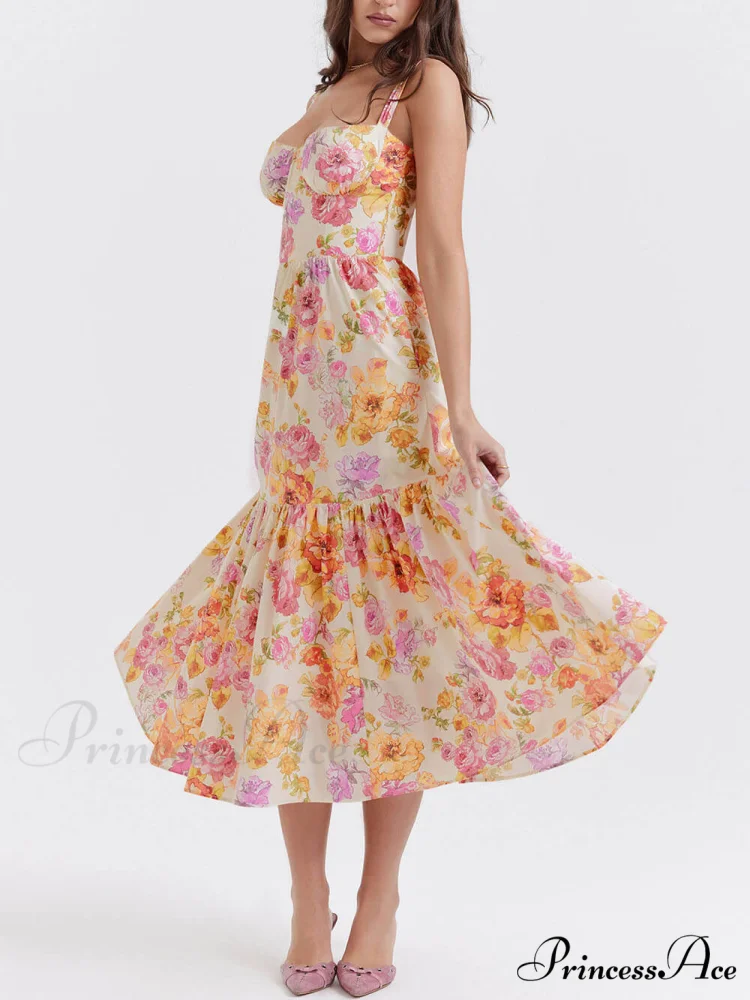 Strap A-Hem Stylish Floral Midi Dress - Image 6