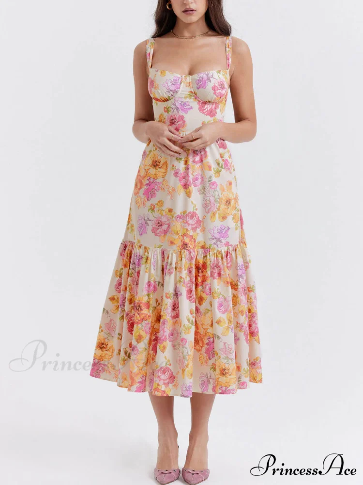 Strap A-Hem Stylish Floral Midi Dress - Image 7