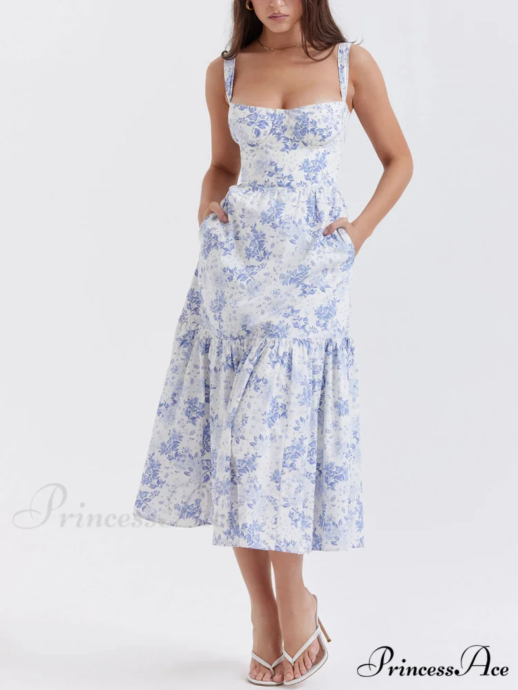 Strap A-Hem Stylish Floral Midi Dress - Image 9