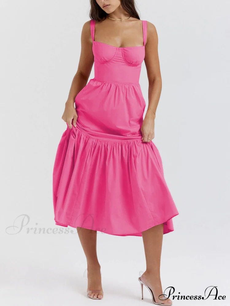 Strap Solid Color Charming A-Hem Midi Dress - Image 3