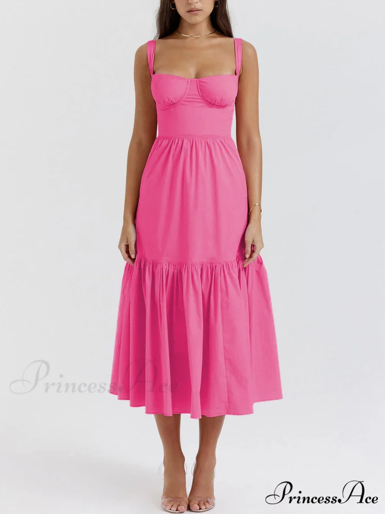 Strap Solid Color Charming A-Hem Midi Dress - Image 4