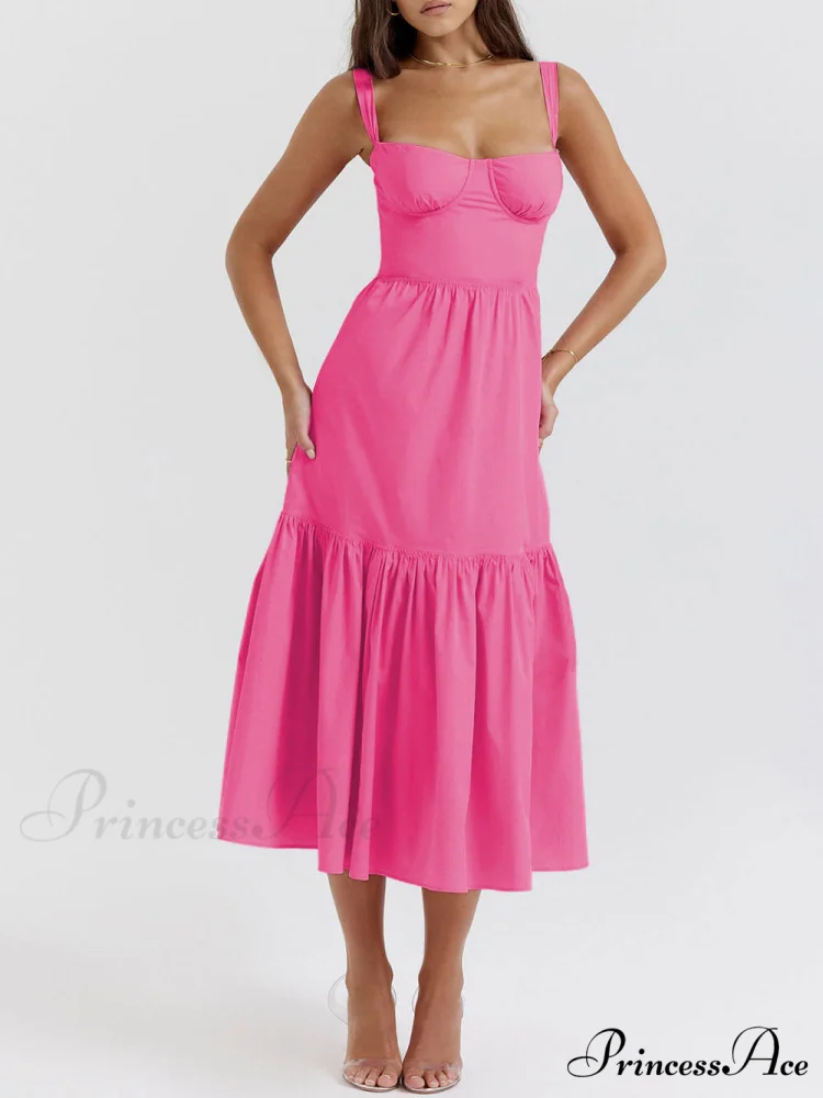 Strap Solid Color Charming A-Hem Midi Dress - Image 5