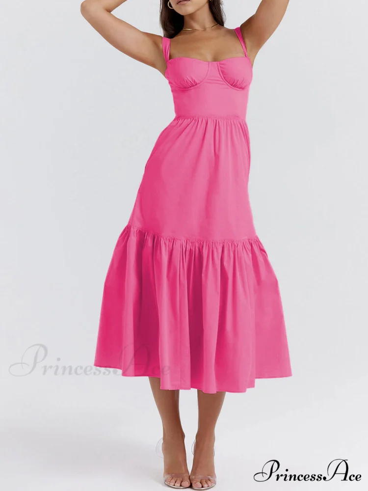 Strap Solid Color Charming A-Hem Midi Dress - Image 6