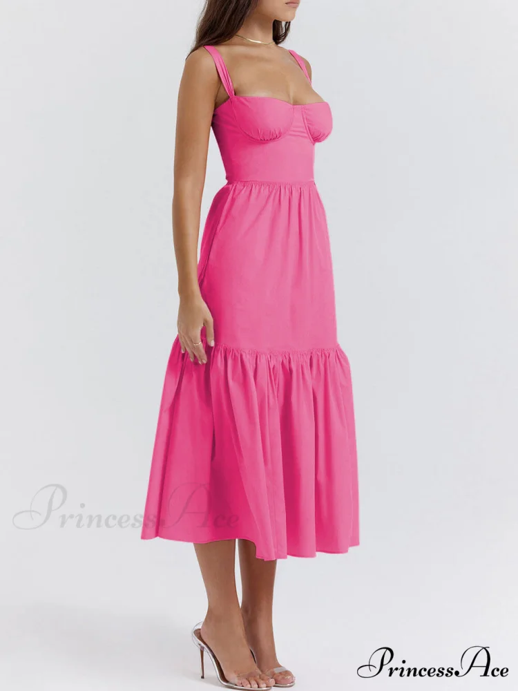 Strap Solid Color Charming A-Hem Midi Dress - Image 7