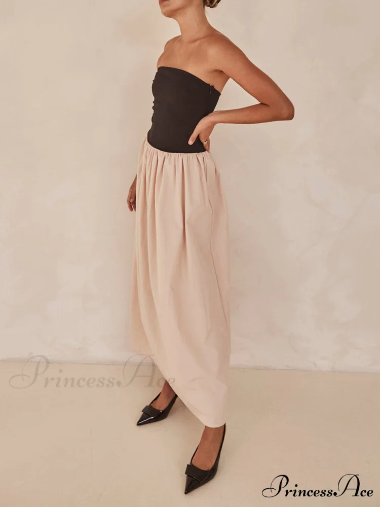 Strapless Black And Charming Sand Paneled Maxi Dress - Image 2