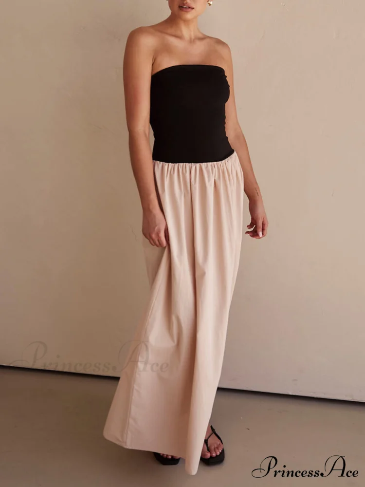 Strapless Black And Charming Sand Paneled Maxi Dress - Image 3