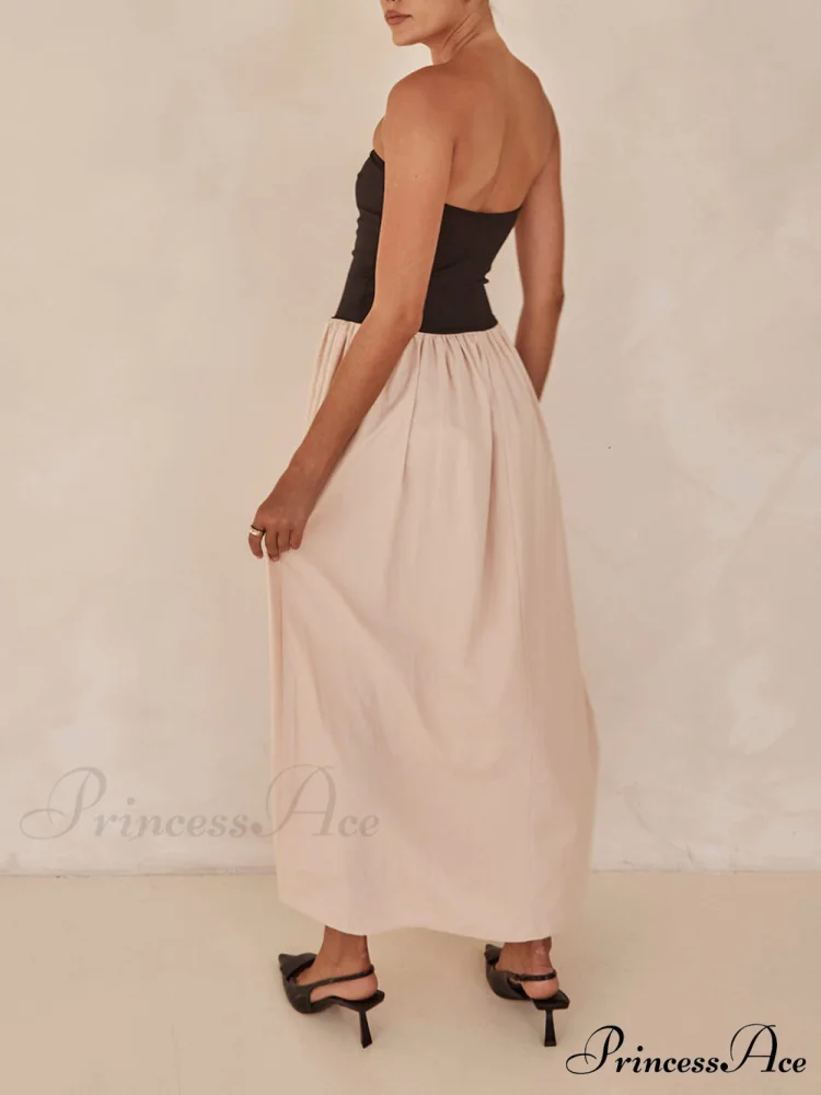 Strapless Black And Charming Sand Paneled Maxi Dress - Image 4