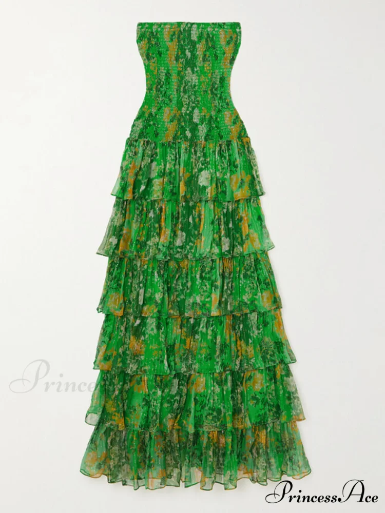Strapless Layered Bandeau Charming Floral Print Maxi Dress - Image 3